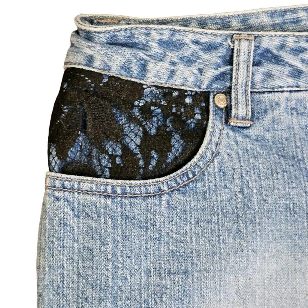Vintage 90s Womens Size 4 Straight Leg Jeans Black‎ Lace Accents Retro Cotton